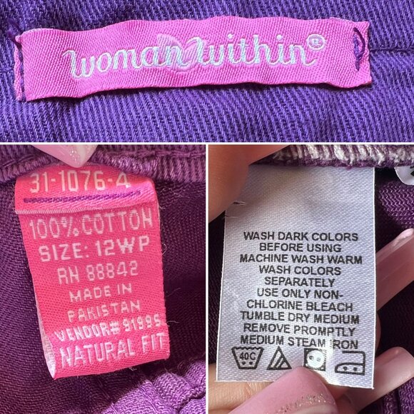 Woman Within Purple Cotton Pants Size 12WP Natural Fit Cotton - Picture 3 of 8
